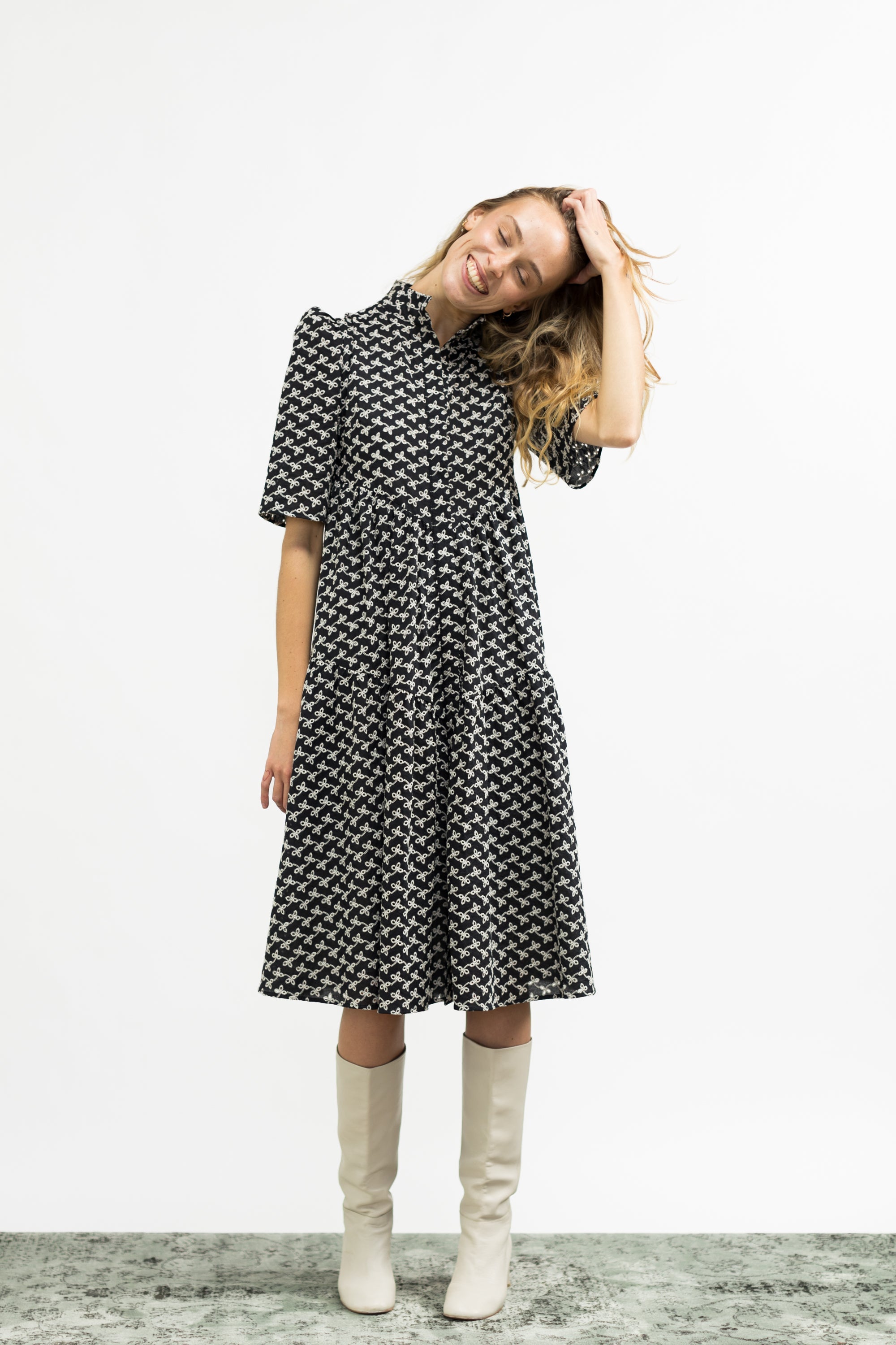 Portia Dress / Black + Milky White Broderie Anglaise Cotton