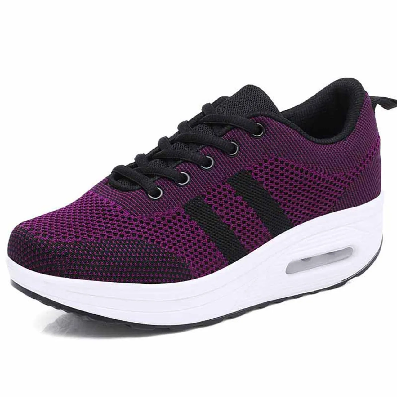 Purple plain flyknit rocker bottom shoe sneaker