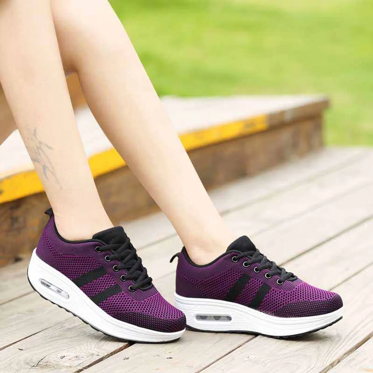 Purple plain flyknit rocker bottom shoe sneaker