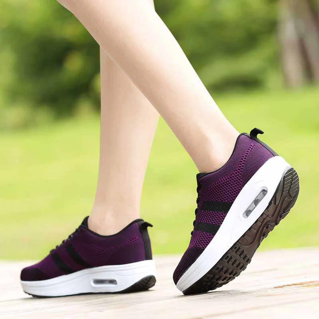 Purple plain flyknit rocker bottom shoe sneaker