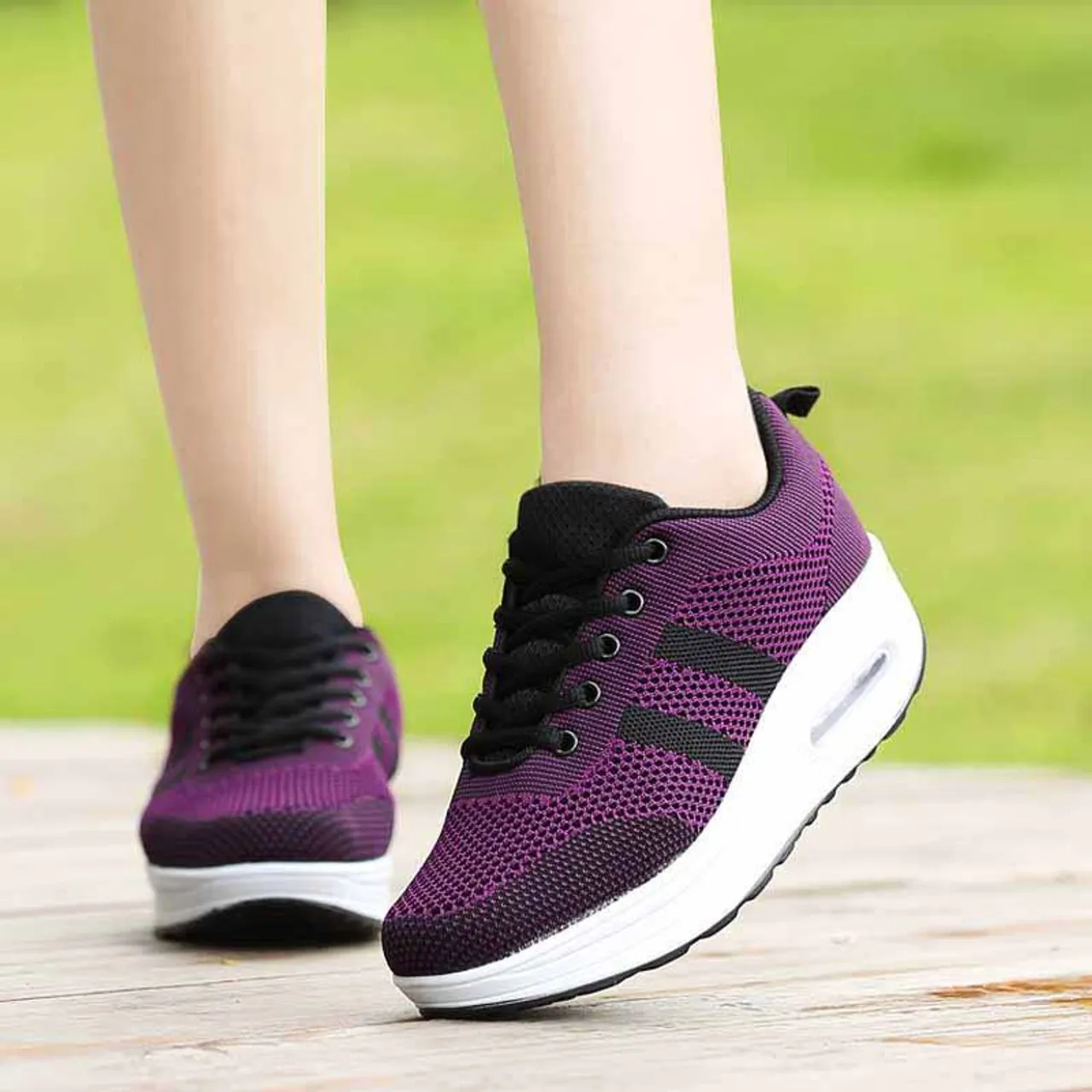 Purple plain flyknit rocker bottom shoe sneaker