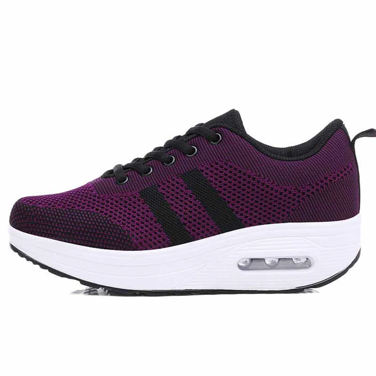 Purple plain flyknit rocker bottom shoe sneaker