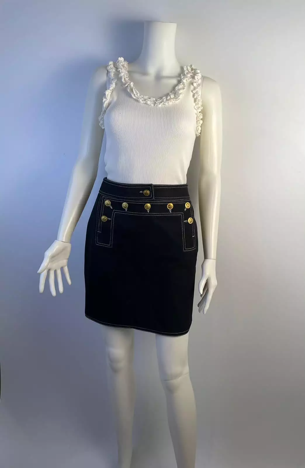 Rare Vintage Collectors 94P, 1994 Spring Chanel Black Denim mini Skirt FR 36 US 4