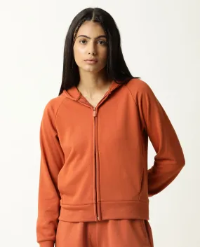 Rareism Women Capper Orange Cotton Blend Fabric Full Sleeves Solid Hooded Jacket