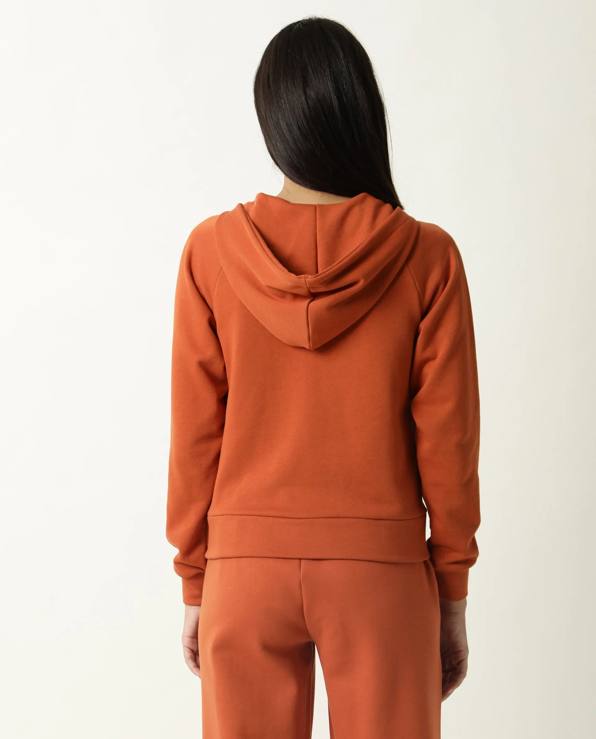 Rareism Women Capper Orange Cotton Blend Fabric Full Sleeves Solid Hooded Jacket