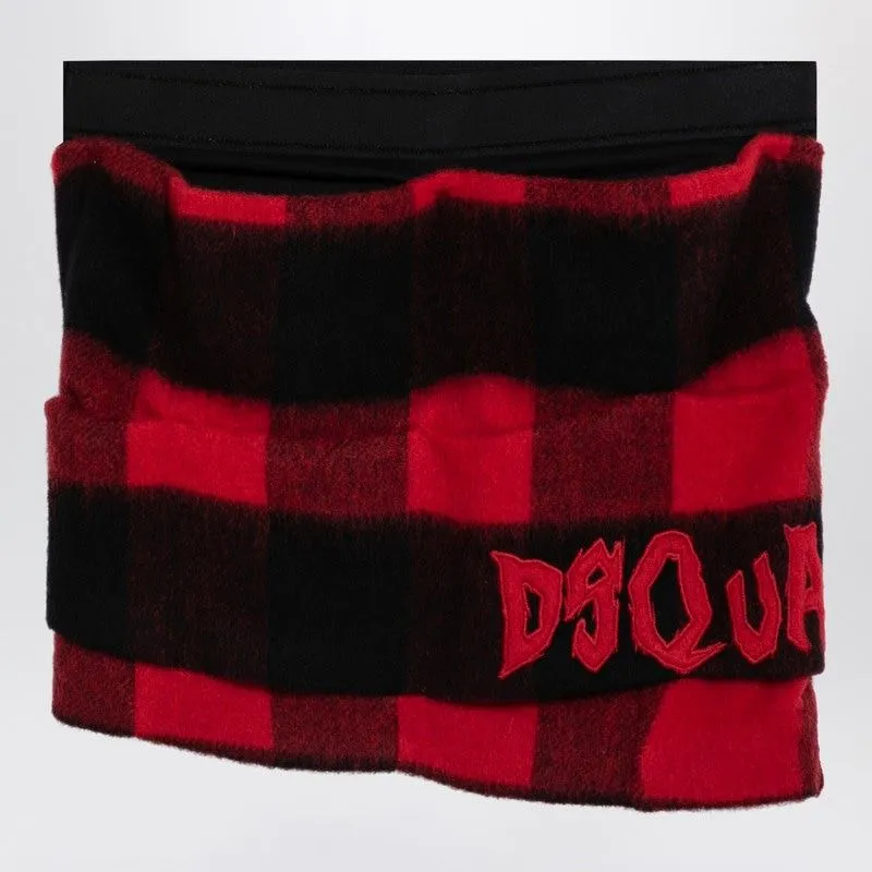 RED/BLACK WOOL BLEND CHECKERED MINI SKIRT