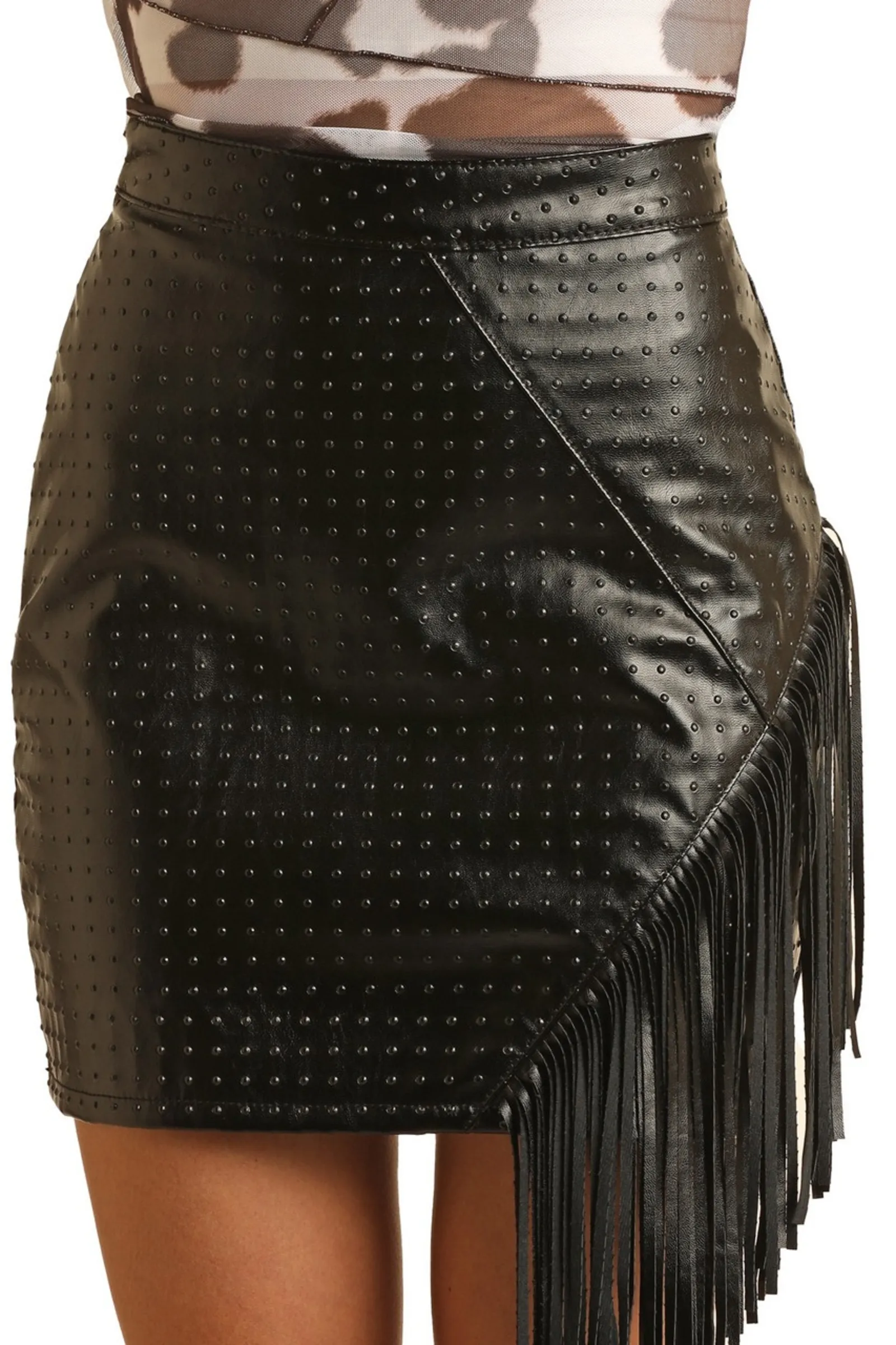 Rock and Roll Denim Fringe Mini Skirt