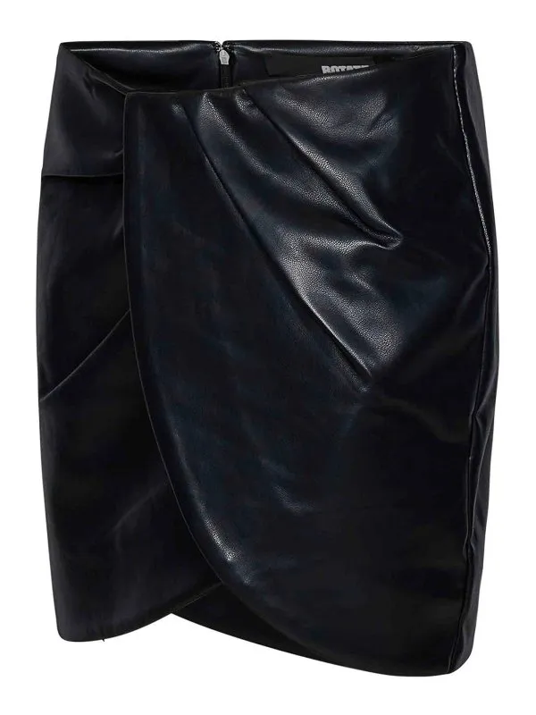 Rotate Birger Christensen Draped Black Faux-Leather Mini Skirt