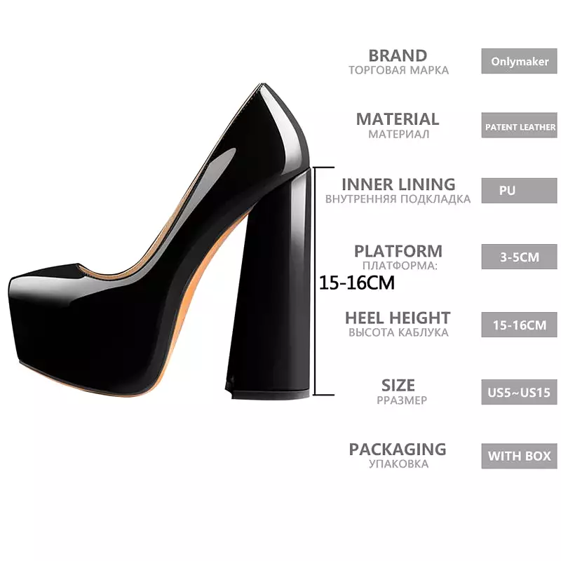 Round Toe Platform 16CM Chunky High Heels Ankle Strap Dress Hoof Thick Heels Shoes Big Size Pumps