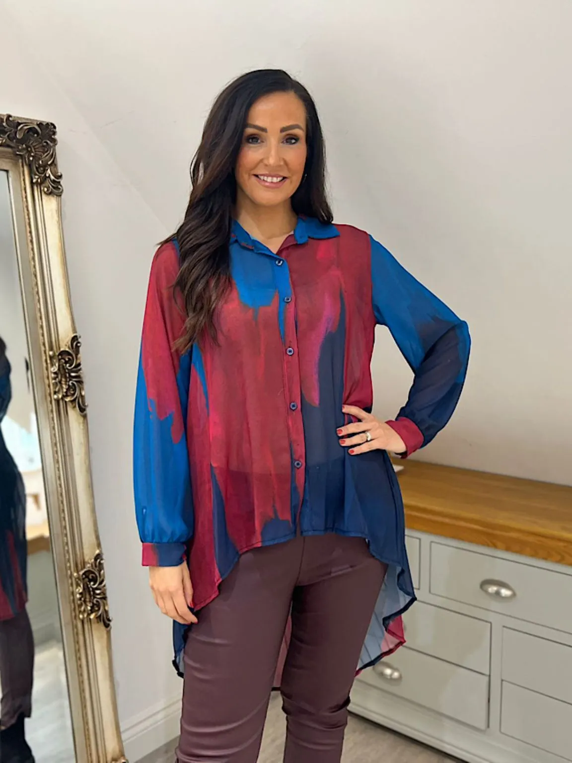 Royal Blue Watercolour Pleated Blouse Anita