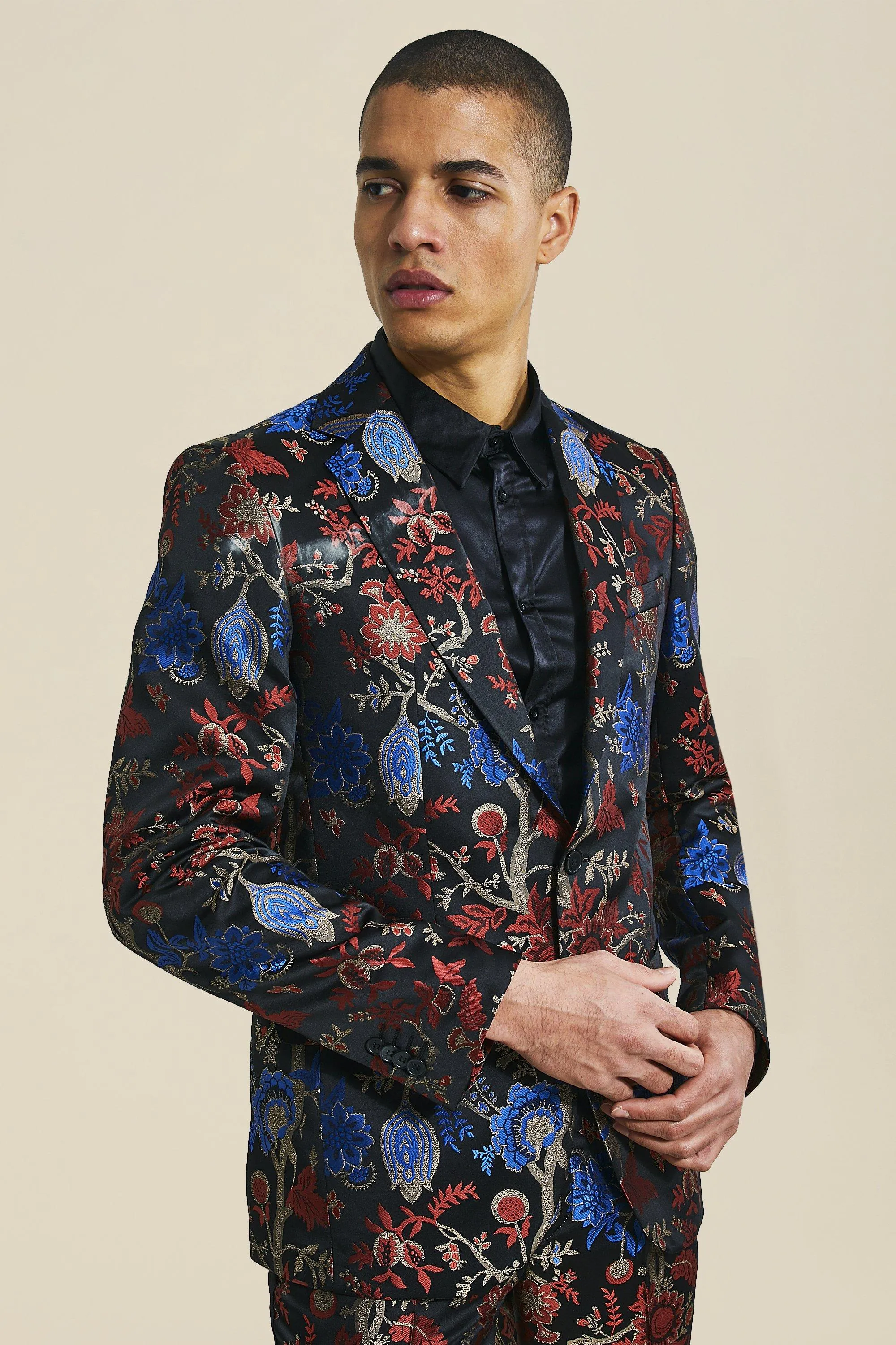 Slim Floral Single Breasted Suit Jacket