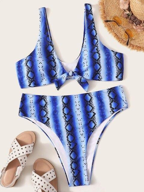 Snake Print High-Waist Bikini Set