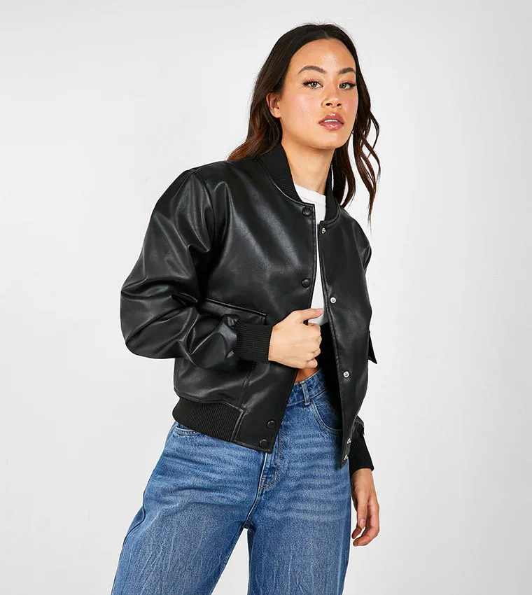 TALL BUTTON DETAIL POCKET BOMBER JACKET