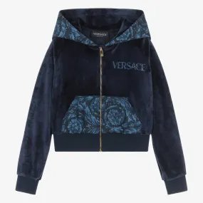 Teen Girls Blue Velour Zip-Up Hoodie