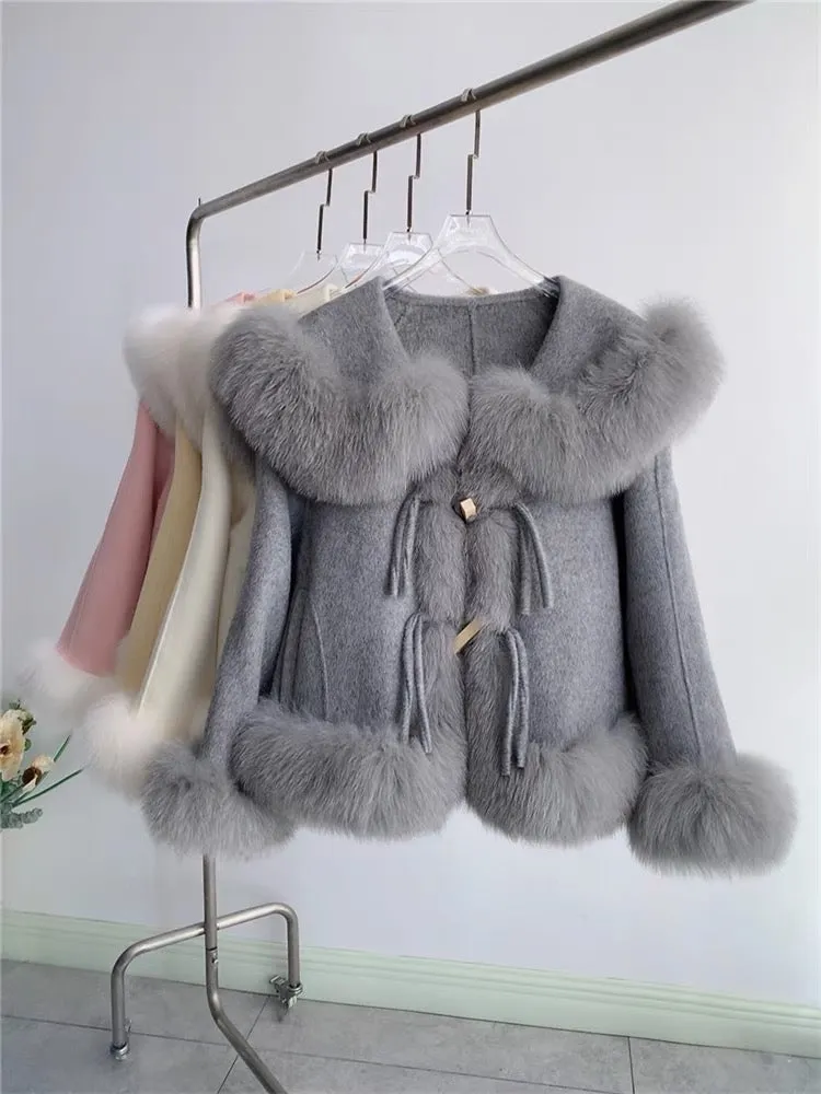 Temperament socialite high-end exquisite high-end fox wool wool double-sided fur autumn and winter coat tops thick men T3467