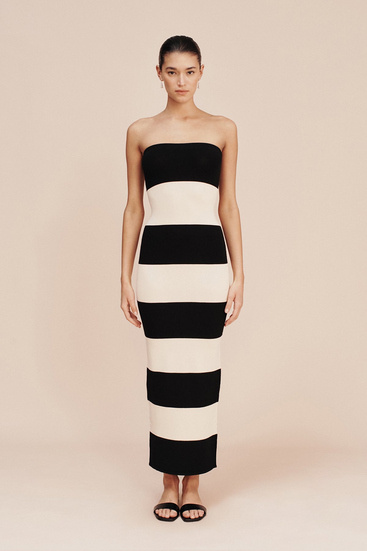 THEO STRAPLESS DRESS - BLACK STRIPE