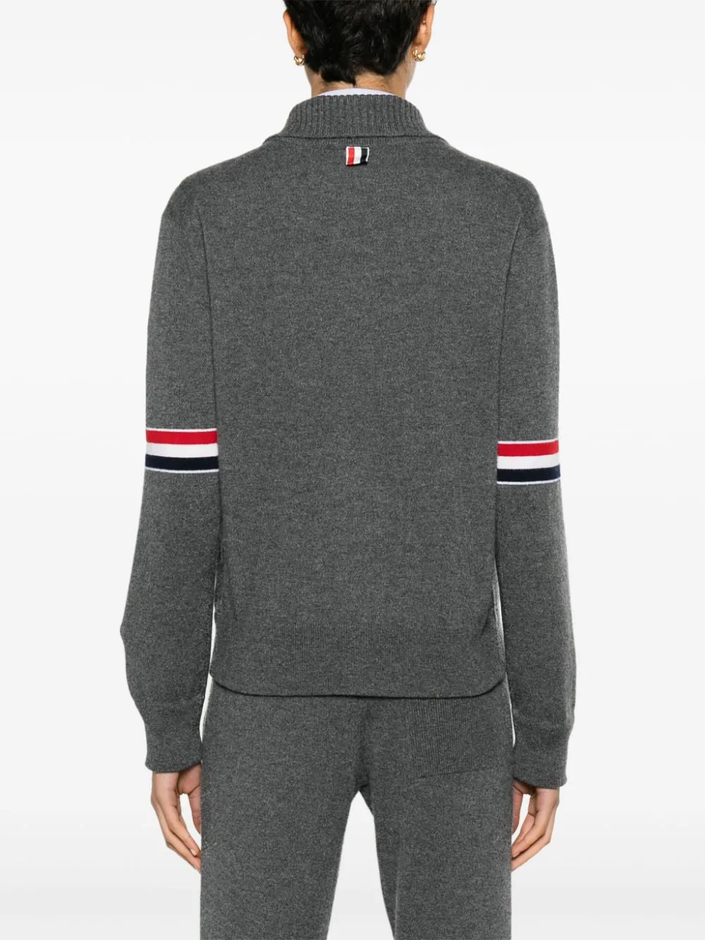 THOM BROWNE - Women Jersey Float Jacquard Stitch Polo Collar Full Zip In Cashmere W/Rwb Armband Cardigan