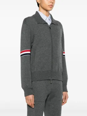 THOM BROWNE - Women Jersey Float Jacquard Stitch Polo Collar Full Zip In Cashmere W/Rwb Armband Cardigan