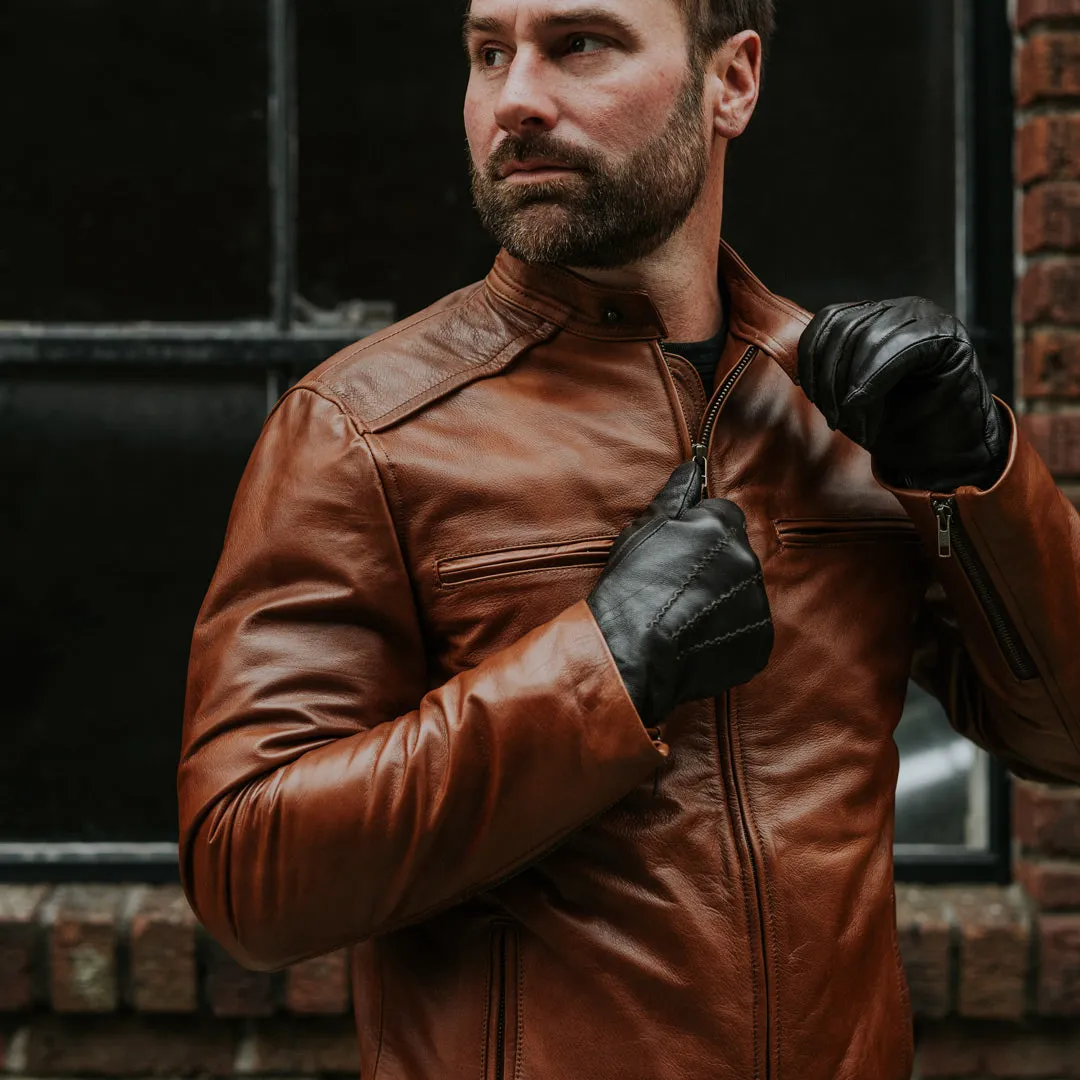 Thompson Leather Moto Jacket | Whiskey Brown