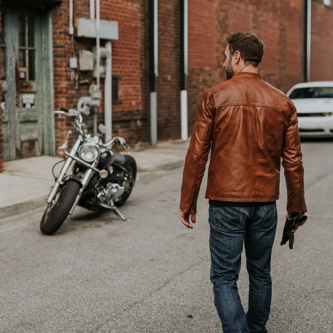 Thompson Leather Moto Jacket | Whiskey Brown