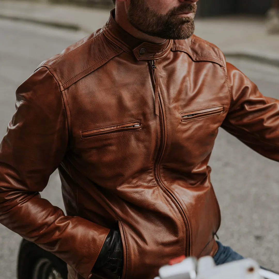 Thompson Leather Moto Jacket | Whiskey Brown