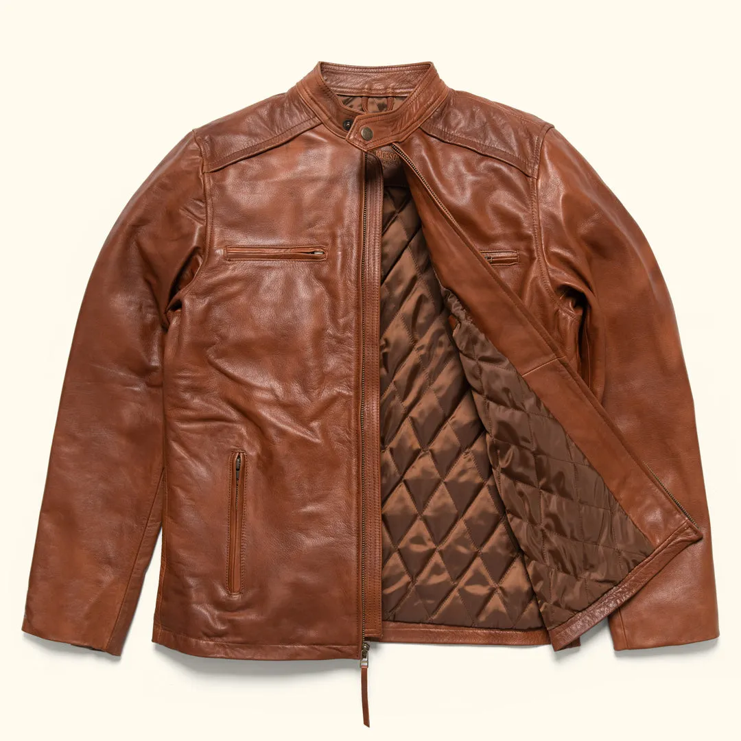 Thompson Leather Moto Jacket | Whiskey Brown