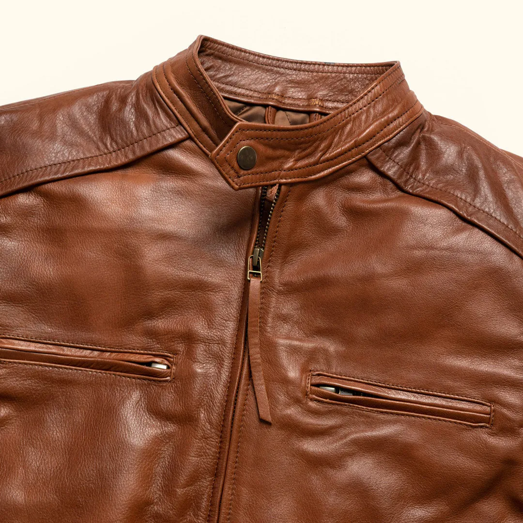 Thompson Leather Moto Jacket | Whiskey Brown