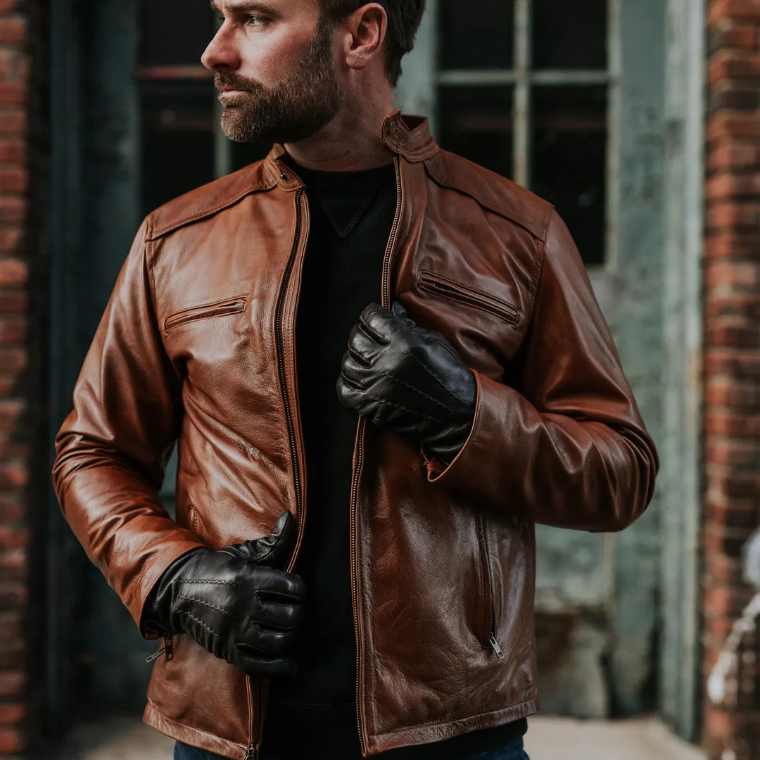 Thompson Leather Moto Jacket | Whiskey Brown