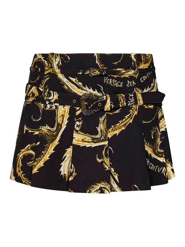 Versace Jeans Couture Black And Gold Pleated Mini Skirt