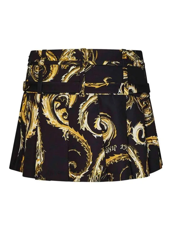 Versace Jeans Couture Black And Gold Pleated Mini Skirt