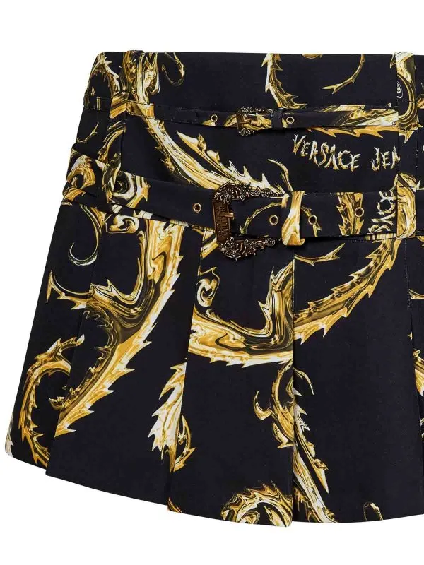 Versace Jeans Couture Black And Gold Pleated Mini Skirt