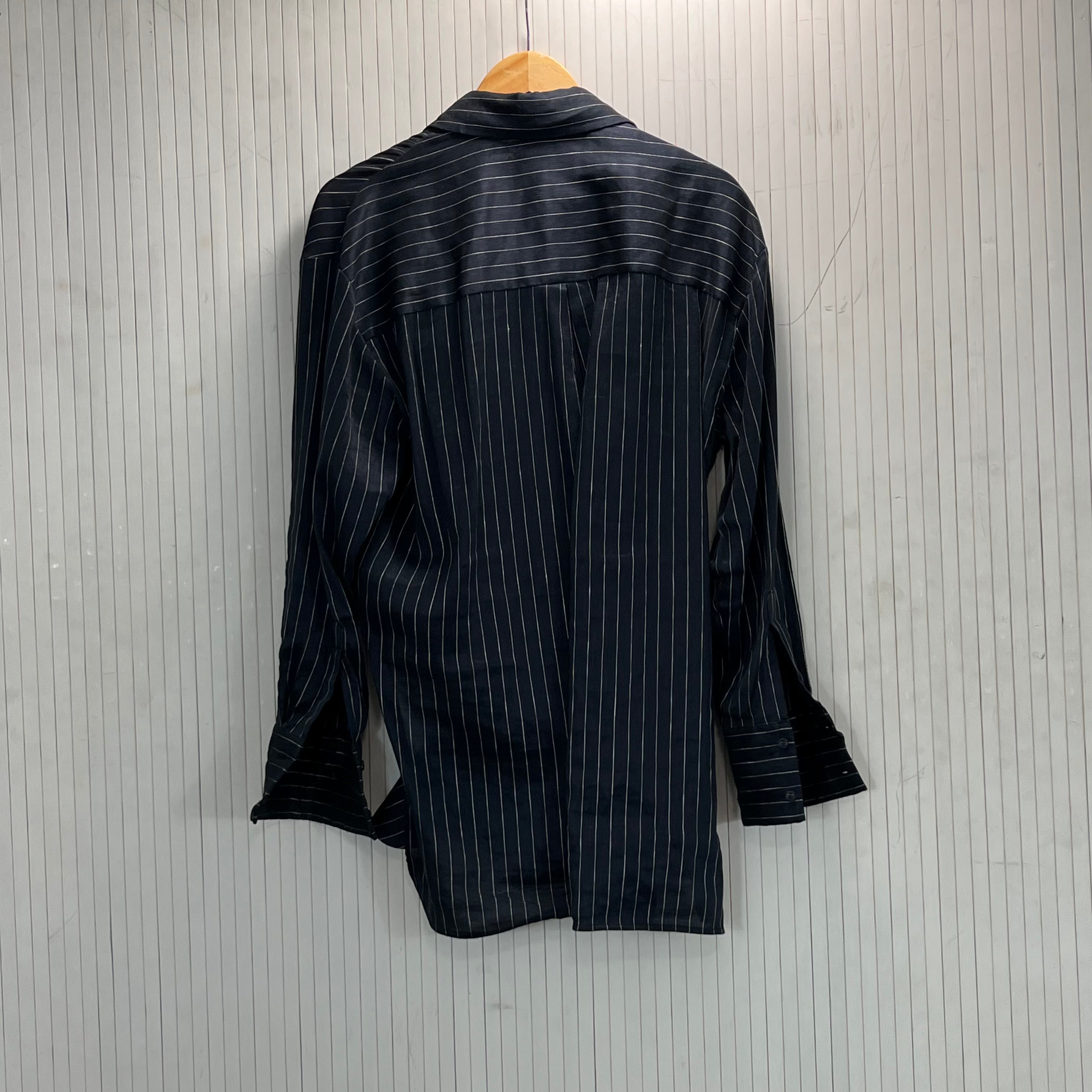 Victoria Beckham Navy Pinstripe Linen & Silk Feature Shirt M