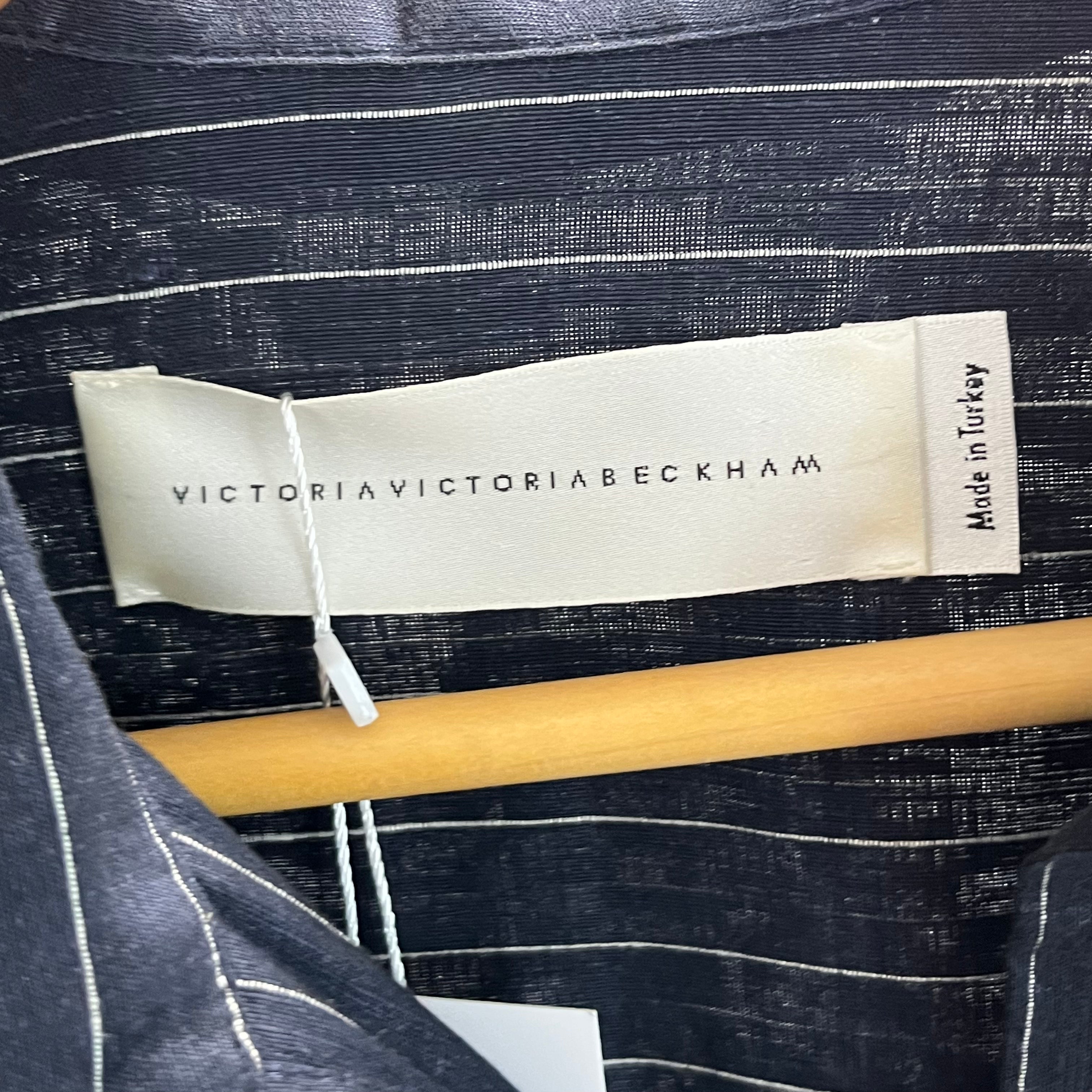 Victoria Beckham Navy Pinstripe Linen & Silk Feature Shirt M