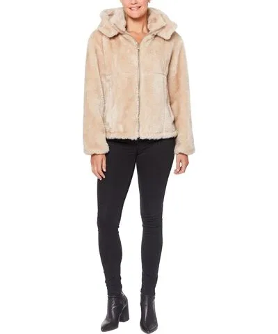 Vince Camuto Womens Faux Fur Hooded Faux Fur Coat