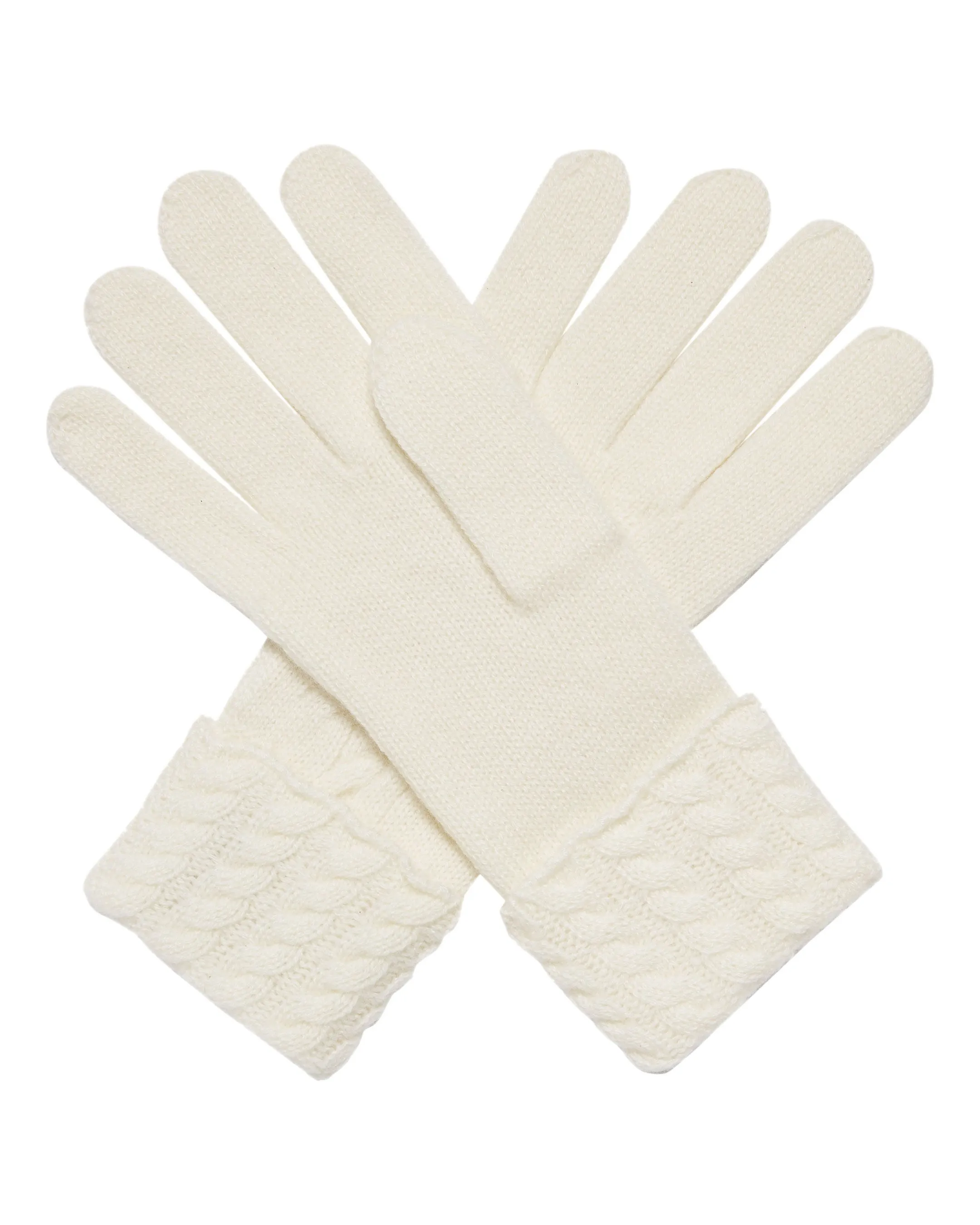 Women's Cable Cashmere Gloves New Ivory White