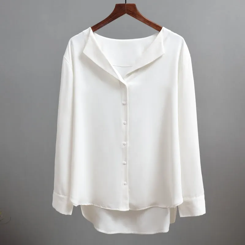 Women's Casual OL Style Full Sleeve V-Neck Laced Chiffon Blouse