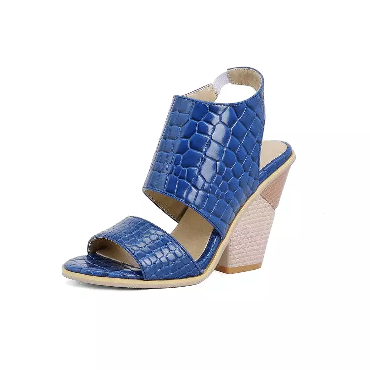 Women's Crocodile Pattern Open Toe Cone Heel Sandals