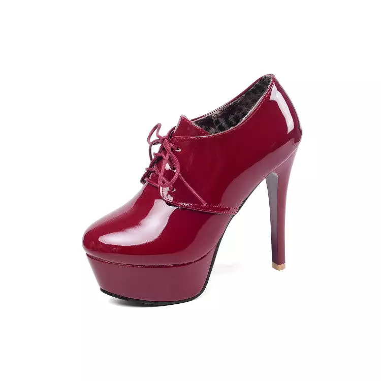 Women's Lace Up Cone Heel Platform Ankle Boots