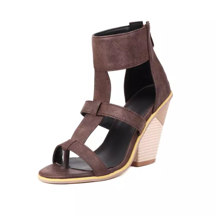 Women's Roman Gladiator Cutout Back Zippers Cone Heel Sandals