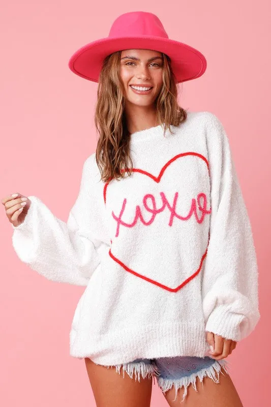 XOXO Heart Oversized Knit Sweater